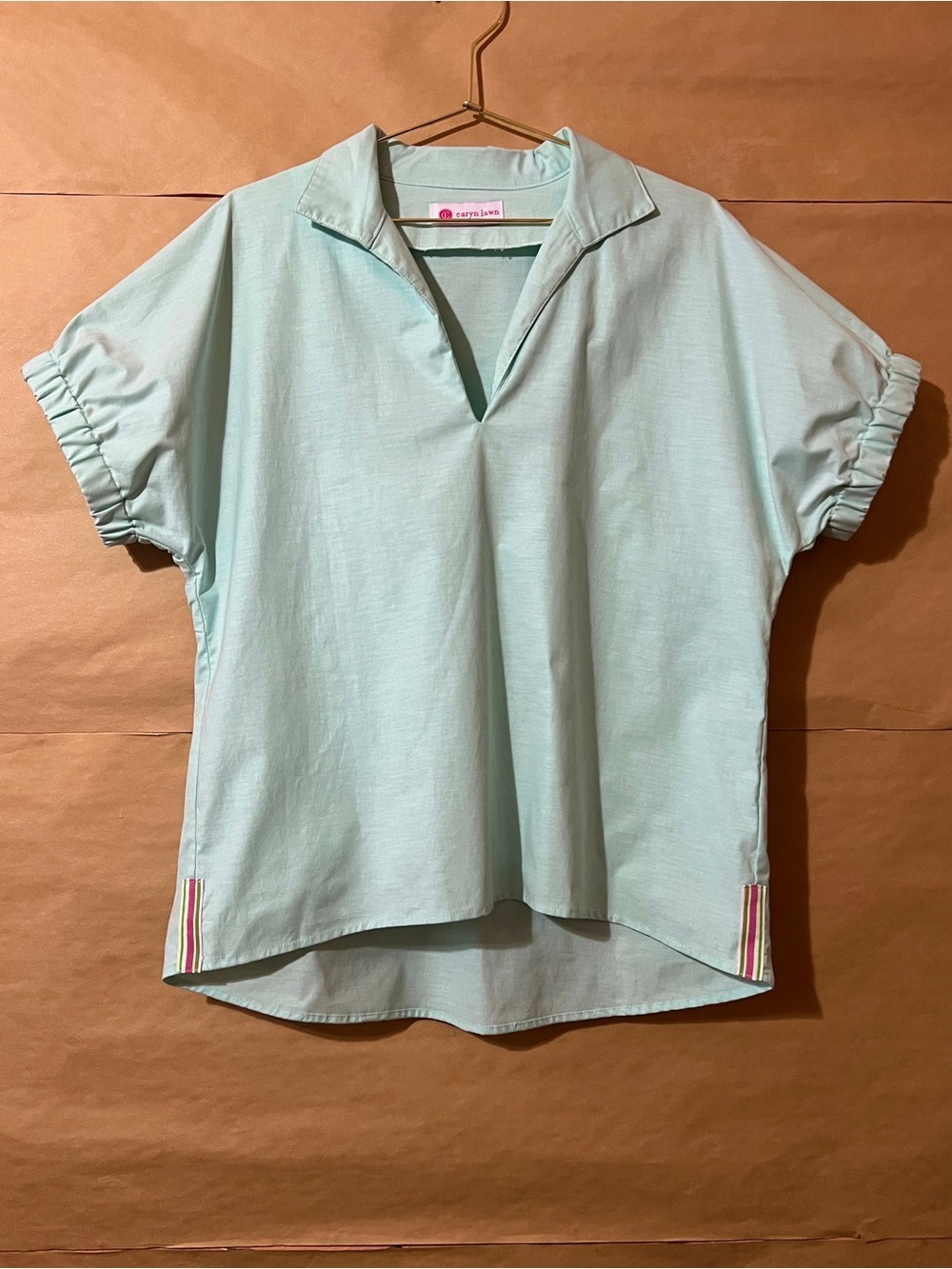 Caryn Lawn | Betsy Collared Chambray Top Mint Popover Top Cotton One Size